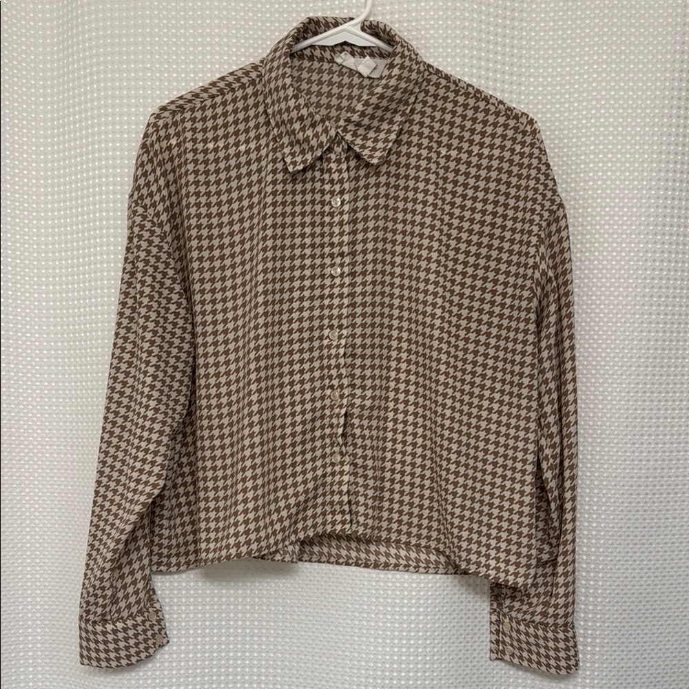 Pink Rose Brown Houndstooth Blouse